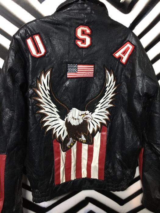 patchwork LEATHER 80S BOMBER JACKET EAGLE USA PATCH 2