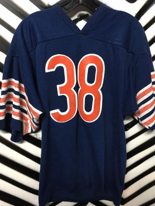 product details: RETRO FOOTBALL JERSEY - #38 - COTTON  W/STRIPED SLEEVES photo