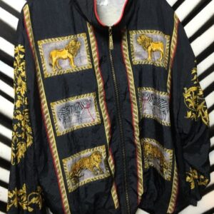 Photo detail:BOMBER JACKET WINDBREAKER W/BROCADE - AFRICAN ANIMAL DESIGN