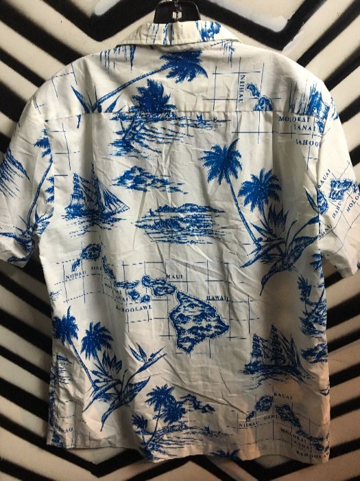 Hawaiian Shirt W/map & Sailboat Design | Boardwalk Vintage
