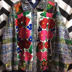 Photo detail:BOMBER JACKET - ETHNIC DESIGN W/EMBROIDERED FLOWERED PANELS