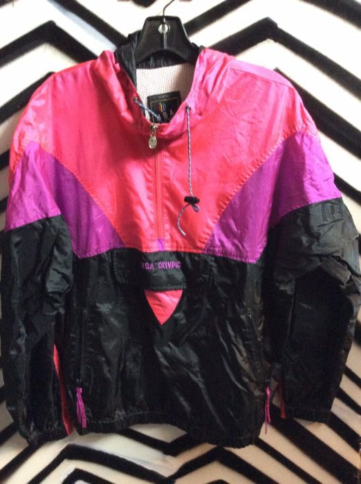 product details: USA OLYMPICS PULLOVER WINDBREAKER W/NEON COLOR-BLOCK photo