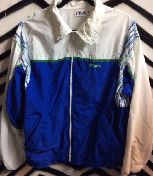 product details: Fila white blue and green Colorblock windbreaker as-is photo