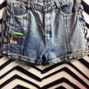 Photo detail:MARLBORO DENIM SHORTS W/ BRAIDED SIDE PANELS - ACID WASH