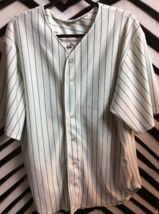 White and Teal pinstripe baseball jersey #21 1