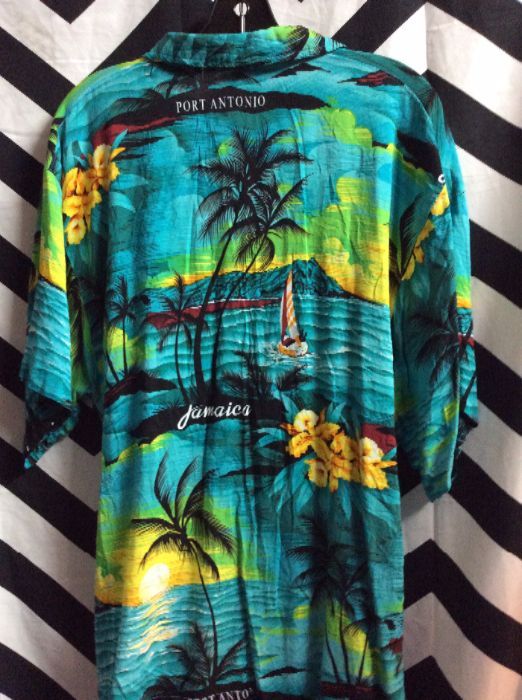 Vintage 1960's Jamaican Hawaiian Style Shirt Size XL Jamaica Surfing Beachwear