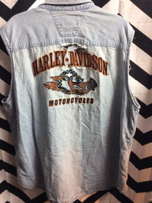 Harley Davidson Denim Shirt – Sleeveless W/harley Patches | Boardwalk ...