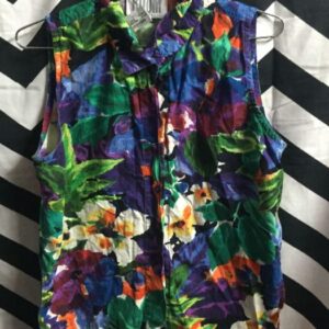 Photo detail:HAWAIIAN SHIRT W/COLLAR - SLEEVELESS W/FLORAL PATTERN DESIGN