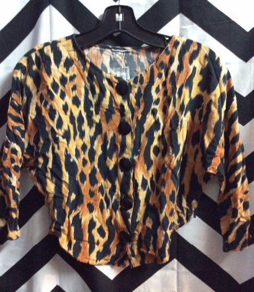product details: TOP - CROPPED W/BIG BUTTONS & TIGER STRIPES photo