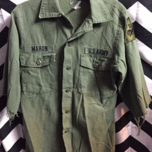 Photo detail:VIETNAM ERA ARMY SHIRT W/PATCHES - 3/4 CUTOFF SLEEVES BD as-is