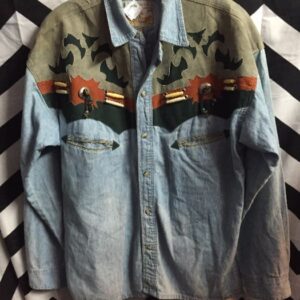 Photo detail:DENIM SHIRT W/LEATHER PANELS & ACCENTS