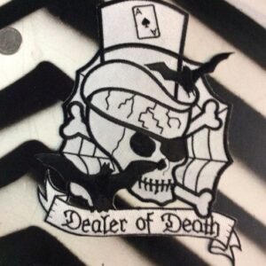 Photo detail:DEALER OF DEATH SKULL W/TOP HAT BACK PATCH - LARGE