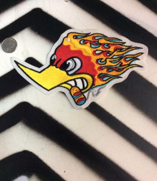 product details: ANGRY WOODPECKER BACK PATCH W/FLAMES ON HEAD - LARGE photo
