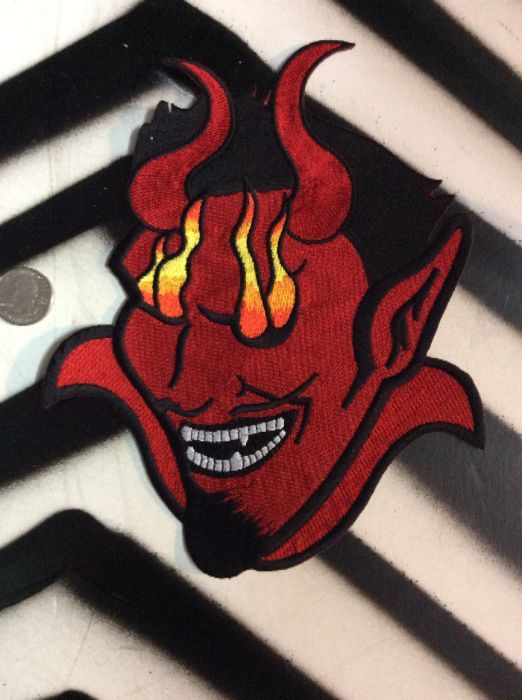 product details: DEVILS FACE W/FLAMING EYES BACK PATCH - LARGE photo
