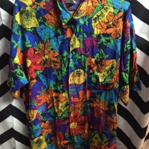 Photo detail:1980S HAWAIIAN SHIRT - RAYON W/CRAZY FLORAL PRINT DESIGN