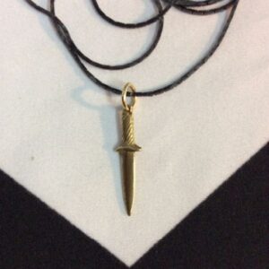 Photo detail:SMALL DAGGER CHARM NECKLACE W/BLACK LEATHER CORD