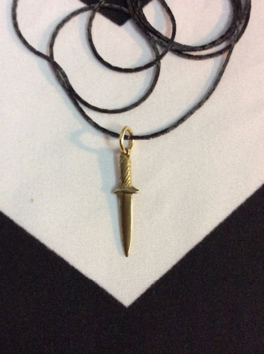 product details: SMALL DAGGER CHARM NECKLACE W/BLACK LEATHER CORD photo