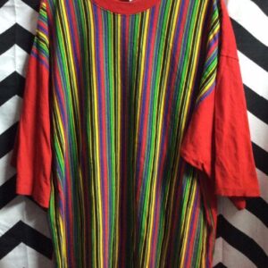 Photo detail:T-SHIRT W/VERTICAL STRIPES & COLOR-BLOCK SLEEVES