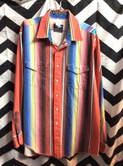 Wrangler Western Shirt – Cowboy Cut W/striped Pattern | Boardwalk Vintage
