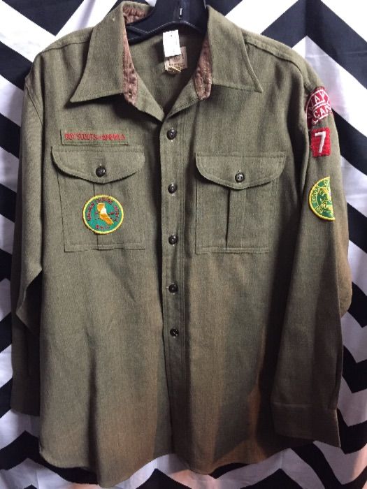 BOY SCOUTS LS BD ARMY GREEN WOOL W/ PATCHES 1