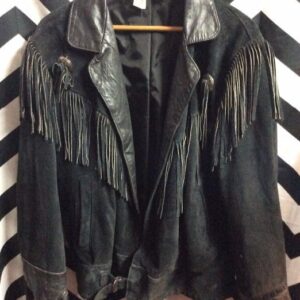 Photo detail:SUEDE LEATHER JACKET W/FRINGE & CONCHOS