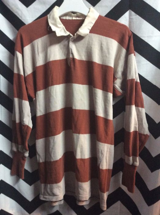 Red & white long sleeve polo RUGBY SHIRT as-is 1
