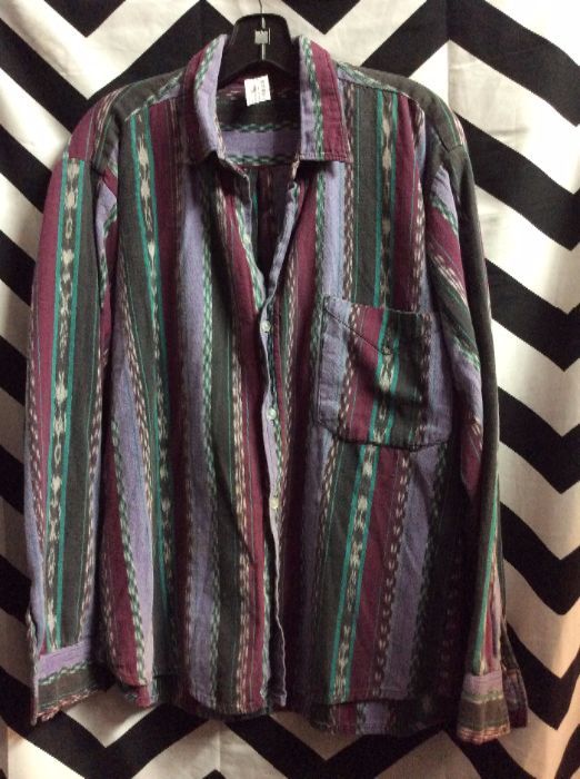Guatemalan woven cotton button down colorful shirt XL