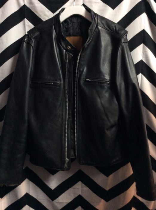 product details: CLASSIC HEAVY LEATHER CAFE RACER JACKET W/MOCK COLLAR photo