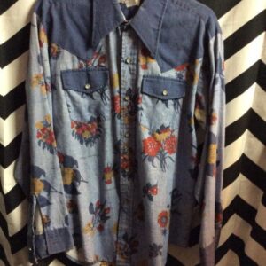 Photo detail:WESTERN SHIRT - W/FLORAL PRINT DESIGN - PEARL SNAP BUTTONS