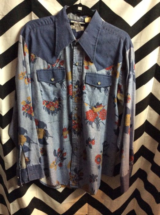 LS BD floral western shirt with pearl snaps 2