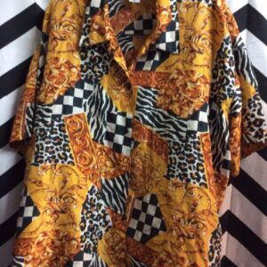 Photo detail:1980'S PRINTED SHIRT - SILK - GILDED AND CHECKER PATTERN