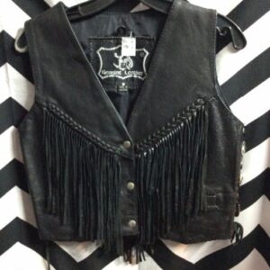 Photo detail:LEATHER VEST - WOMANS - FRINGE W/LACEUP & CONCHOS DOWN SIDE