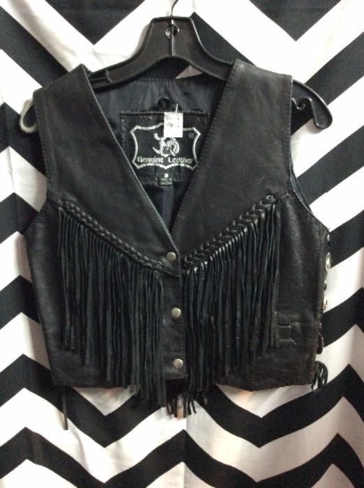 CLASSIC LEATHER SEARS VEST W/ VINTAGE PINS 1