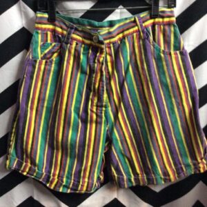 Photo detail:1990S BUTTON FLY SHORTS W/MULTI-COLORED VERTICAL STRIPED PATTERN