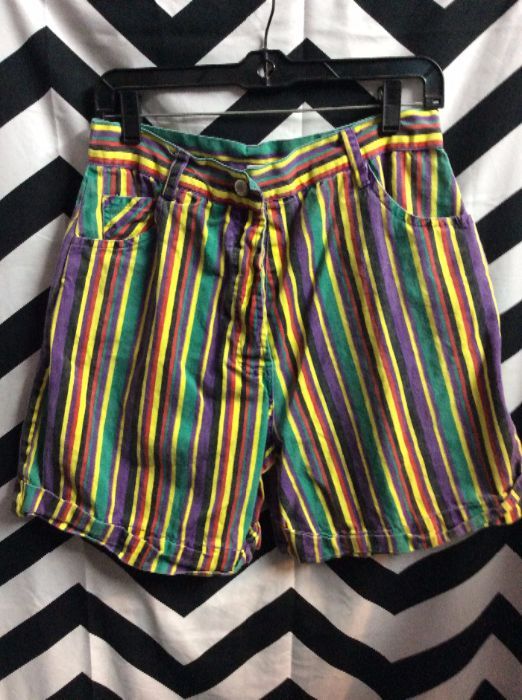 1990S MULTI VERTICAL STRIPED SHORT BUTTON FLY 1