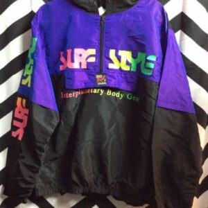 Photo detail:1990S SURF STYLE PULLOVER WINDBREAKER JACKET - HOODED - NEON COLORS