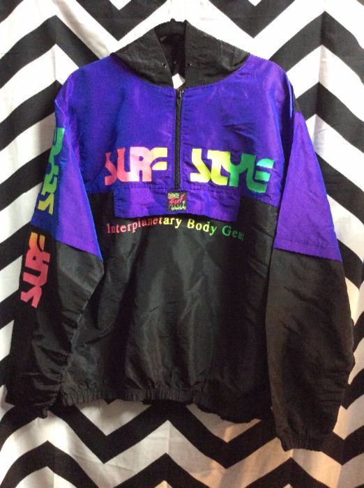 1990s Surf Style Pullover Windbreaker Jacket – Hooded – Neon Colors ...