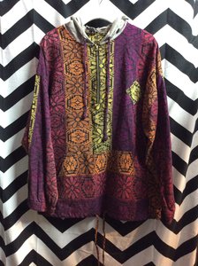 HOODED AZTEC PATTERN PULL OVER ETHNIC JACKET 1