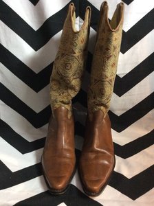 BROWN LEATHER AZTEC TAPESTRY BRAZILIAN BOOTS 1
