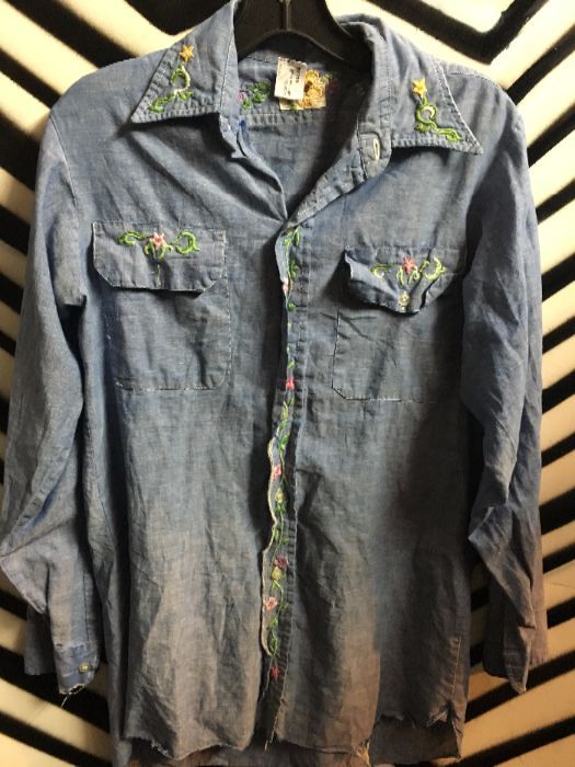 RETRO LS BD EMBROIDERED CHAMBRAY SHIRT small fit 1