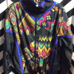 Photo detail:1990S WINDBREAKER JACKET - ZIP-UP W/IKAT AZTEC PRINT DESIGN