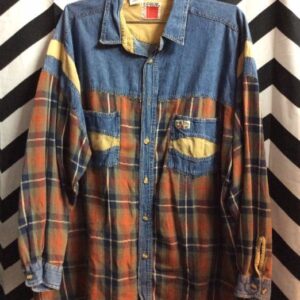 Photo detail:DENIM SHIRT W/PLAID DESIGN PANELS