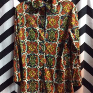 Photo detail:1970S TOP - ZIP-BACK W/MULTI-COLORED PRINT