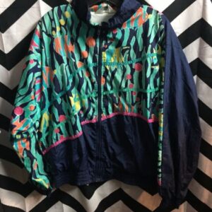 Photo detail:1980S WINDBREAKER W/TROPICAL FISH PRINT aqua blue / purple