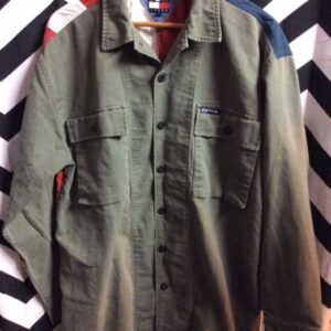 Photo detail:TOMMY HILFIGER DENIM JACKET/SHIRT - W/MILITARY FRONT & AMERICAN FLAG BACK