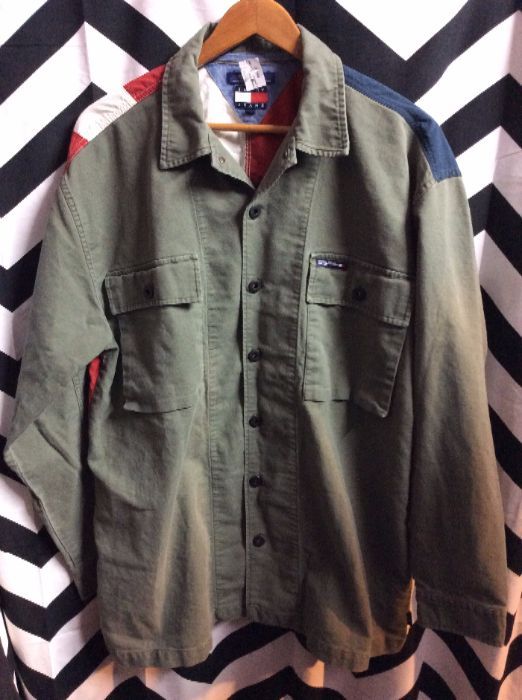 Tommy Hilfiger Denim Jacket/shirt – W/military Front & American Back | Vintage