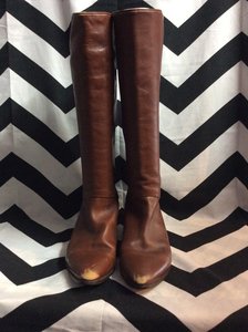 BROWN SOFT LEATHER TALL FLAT PIXIE BOOTS 1