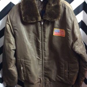 Photo detail:MILITARY STYLE BOMBER JACKET - NYLON W/FAUX FUR COLLAR