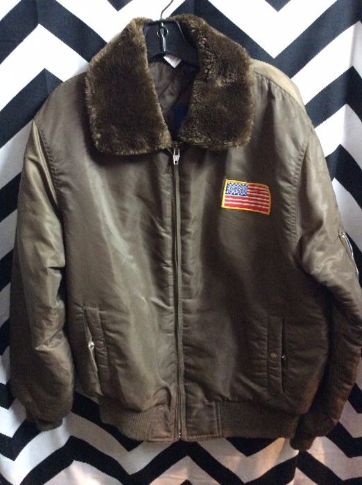 Military Style Bomber Jacket – Nylon W/faux Fur Collar | Boardwalk Vintage