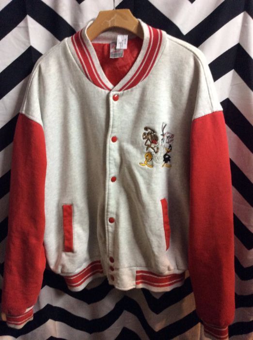 COTTON RED & GREY BASEBALL JACKET NYPD LOONEY TOONES 1